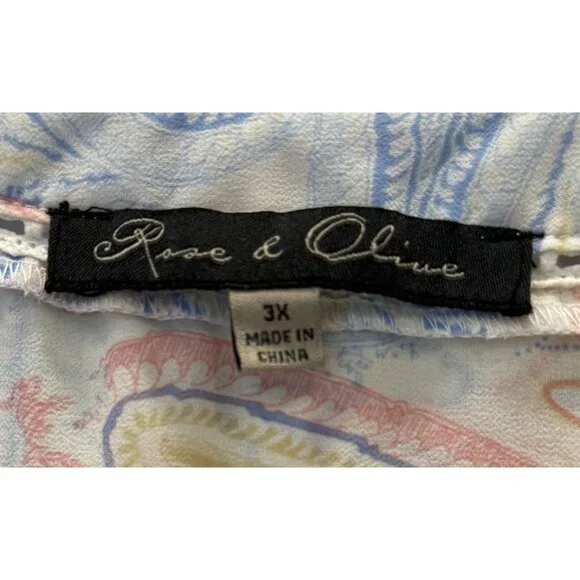 Rose & Olive Womens Sleeveless Pastel Paisley Blouse Flowy Top Plus Size 3X - Picture 4 of 5